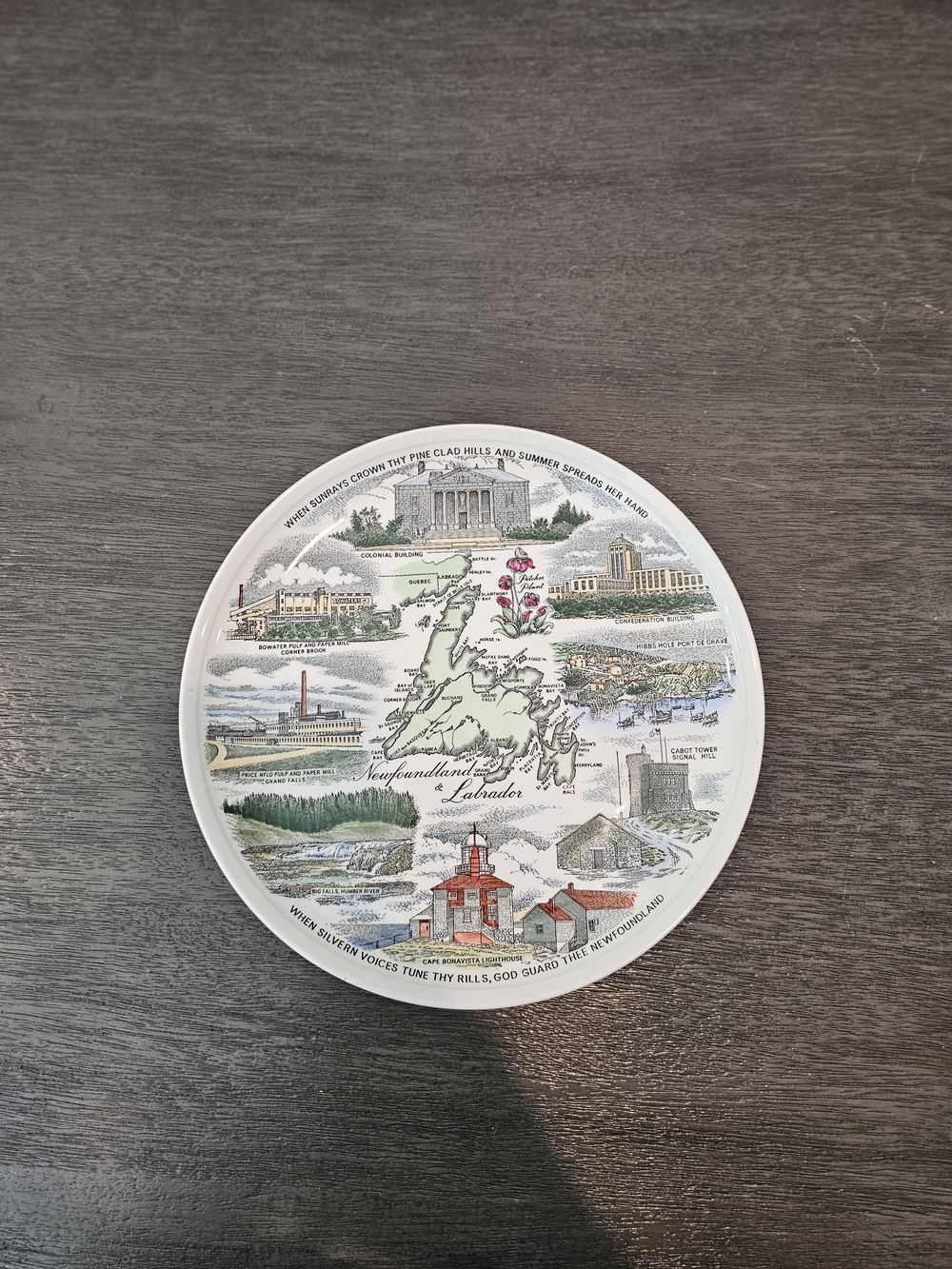 Vintage Newfoundland & Labrador Souvenir Map Plate – "Ode to Newfoundland" Lyric